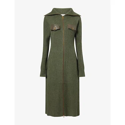 Zimmermann Womens Khaki Valiant Utility Long Wool-blend Cardigan Xs