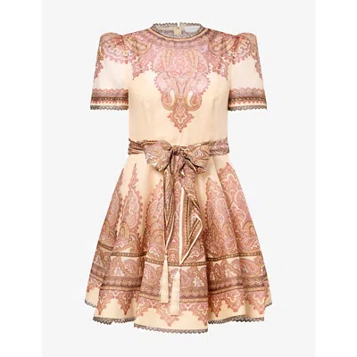 Zimmermann Womens Latte Paisley Ascent Picnic Linen-and-silk Mini Dress