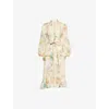 Zimmermann Floral Print Belted Linen Midi Dress In Lemon Hydrangea