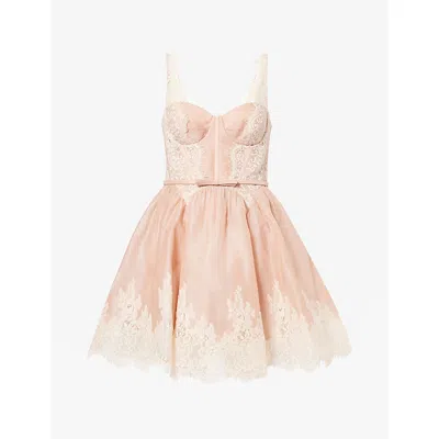Zimmermann Womens Light Pink Valiant Lace-trim Linen And Silk-blend Mini Dress