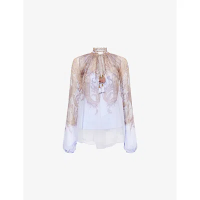 ZIMMERMANN WOMENS LILAC PAISLEY BILLOW PRINTED CHIFFON BLOUSE