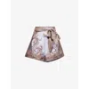 Zimmermann Womens Lilac Paisley Printed Belted Silk And Cotton Shorts In Brown