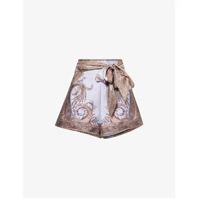 Zimmermann Womens Lilac Paisley Printed Belted Silk And Cotton Shorts