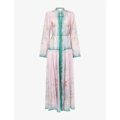 Zimmermann Womens Lilac Scarf Floral Indra Printed Silk Maxi Dress Xl In Pink
