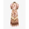 Zimmermann Womens Mauve Jacobean Aster Billow Silk Maxi Dress Xl In Animal Print