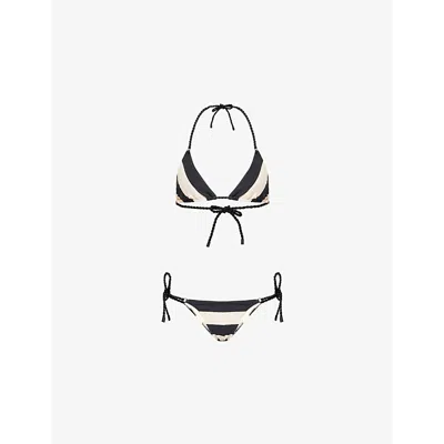 Zimmermann Womens  Maxine Striped Rope-trim Bikini Set In Black/cream Stripe