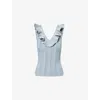 Zimmermann Womens Metallic Blue Aster Metallic Frilled Rib-knit Top In Blue
