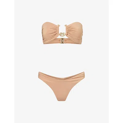 Zimmermann Womens Metallic Champagne Solstice Metallic Trim Bikini Set In Brown