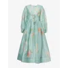Zimmermann Womens Mint Hibiscus Illuminate Billow Embroidered Linen-silk Maxi Dress In Blue