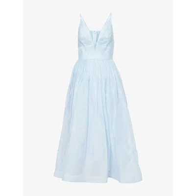 ZIMMERMANN WOMENS MINT ILLUMINATE V-NECK LINEN-SILK MIDI DRESS