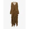 Zimmermann Womens Moss Memento Cascading Silk Maxi Dress In Green