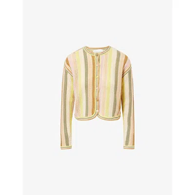 Zimmermann Womens Multi Indra Stripe Crochet Cotton Cardigan In Brown