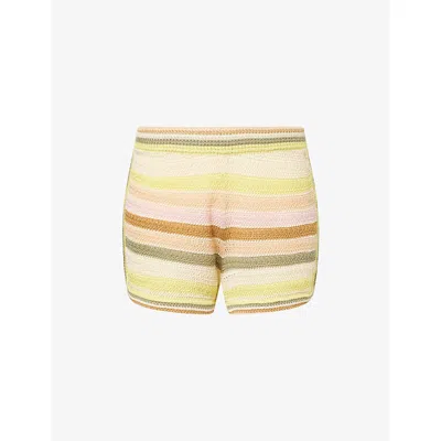 Zimmermann Womens Multi Indra Stripe Crochet Cotton Shorts