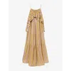 Zimmermann Womens Mustard Stripe Rebellion Bohemian Shoulder-straps Woven Midi Dress