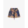 Zimmermann Aster Shorts Elastic Waistband Floral Trim Pockets In Blue