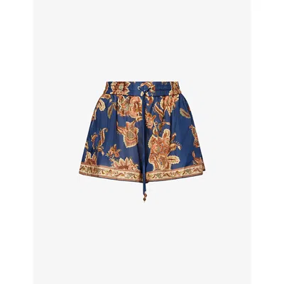 ZIMMERMANN WOMENS NAVY JACOBEAN ASTER PRINTED SILK SHORTS XXS