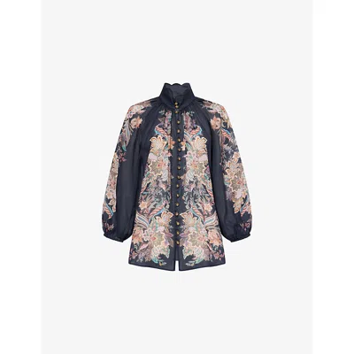 ZIMMERMANN WOMENS NAVY MULTI PAISLEY RHIANNON FLORAL WOVEN BLOUSE