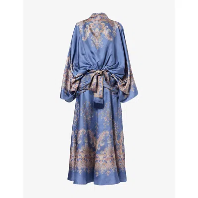 Zimmermann Womens Navy Paisley Valiant Batwing Silk Midi Dress In Blue