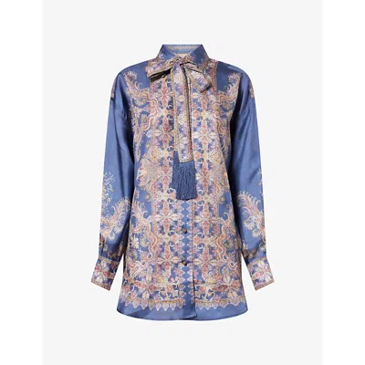 Zimmermann Womens Navy Paisley Valiant Printed Silk Shirt