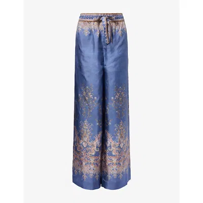 Zimmermann Womens Navy Paisley Valiant Wide-leg Silk Trousers Xxs In Blue