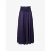 Zimmermann Womens Navy Shirred Paperbag Silk Maxi Skirt In Blue