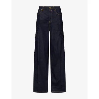 Zimmermann Womens Night Sky Applique Relaxed-flare Denim Jeans