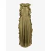 Zimmermann Womens Olive Cascadian Ruffled Silk Midi Dress Xs In Green