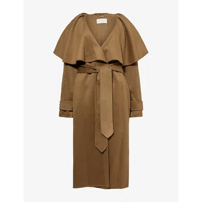 Zimmermann Womens Crush Cape Long Brushed Wool-blend Coat Olive