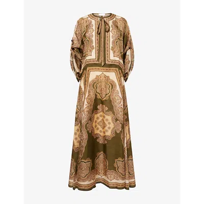 Zimmermann Mahon Paisley Print Habutai Silk Maxi Dress In Green