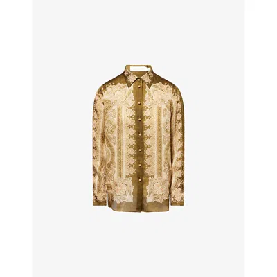 Zimmermann Womens Olive Perla Paisley Luna Paisley-print Silk Shirt