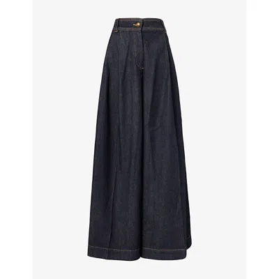 Zimmermann Womens Onyx Blue Valiant Tailored Wide-leg Denim Jean