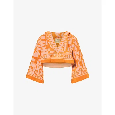 Zimmermann Womens Solstice Cropped Cotton-towelling Top Orange Pink
