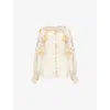 Zimmermann Womens Pansy Floral Memento Embroidered Linen And Silk Blouse In Neutral