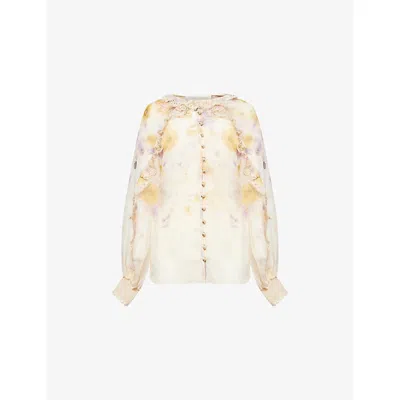 Zimmermann Womens Pansy Floral Memento Embroidered Linen And Silk Blouse In Neutral