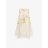 Zimmermann Womens Pansy Floral Memento Embroidered Linen And Silk Midi Skirt Xs In Neutral