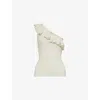 Zimmermann Rhiannon One-shoulder Ruffled Ribbed-knit Top In Parchment