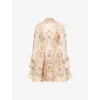 Zimmermann Womens Pink Floral Rebellion Beaded Linen And Silk Mini Dress Xxs In Pink
