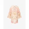 Zimmermann Aster Print Long Sleeve Linen Shift Dress In Pink
