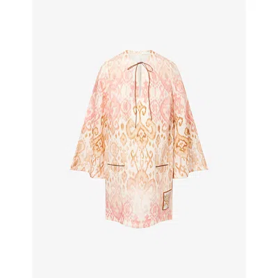 Zimmermann Womens Pink Ikat Aster Shift Linen Mini Dress Xs