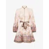Zimmermann Womens Pink Paisley Alchemy Belted Floral-print Linen Mini Dress In Pink