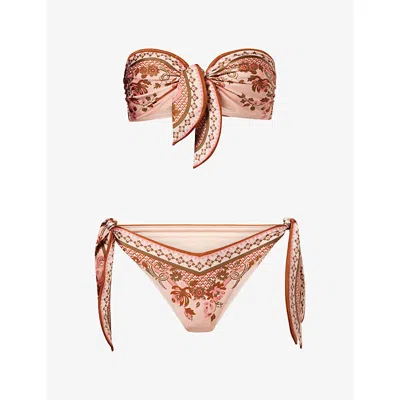 Zimmermann Womens Pink Paisley Floral Aster Scarf Tie Bikini Set In Multi