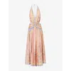 Zimmermann Womens Pink Scarf Floral Indra Printed Halter-neck Silk And Cotton Maxi Dress In Multi