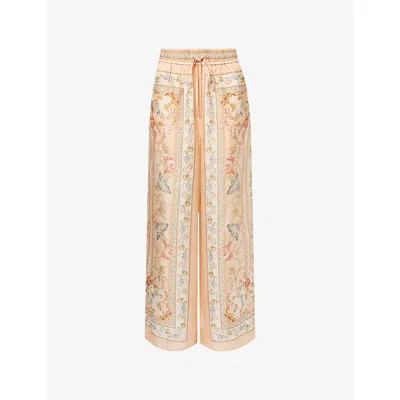 Zimmermann Womens Pink Tapestry Floral Roselight Wide-leg Silk Trousers In Orange