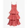 Zimmermann Womens Rose Pleated Tiered Woven Midi Dress In Pink