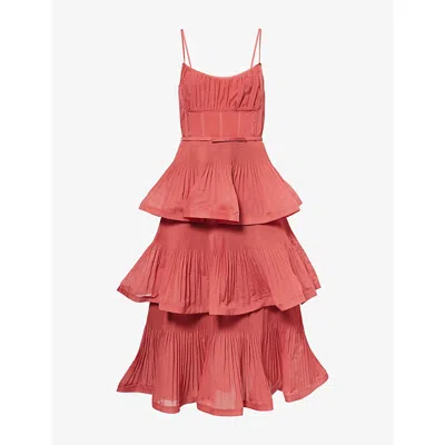Zimmermann Womens Rose Pleated Tiered Woven Midi Dress In Pink