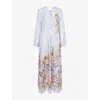 Zimmermann Women Powder Blue Multi Floral Silk Habotai Coco Maxi Dress In Purple