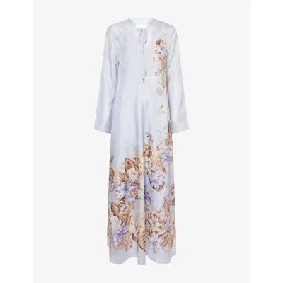 Zimmermann Womens Coco Billow Silk Maxi Dress Powder Blue Multi Xl