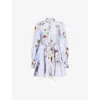 Zimmermann Womens Lilac Poppy Printed Silk-belt Buttoned Linen Mini Dress