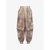 Zimmermann Womens Denim Paisley Printed Silk Harem Trousers