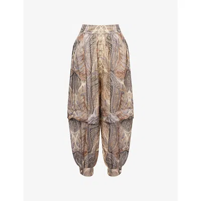 Zimmermann Womens Denim Paisley Printed Silk Harem Trousers